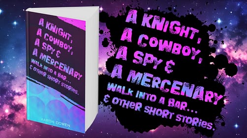 A bright galaxy background with a book overlayed on it